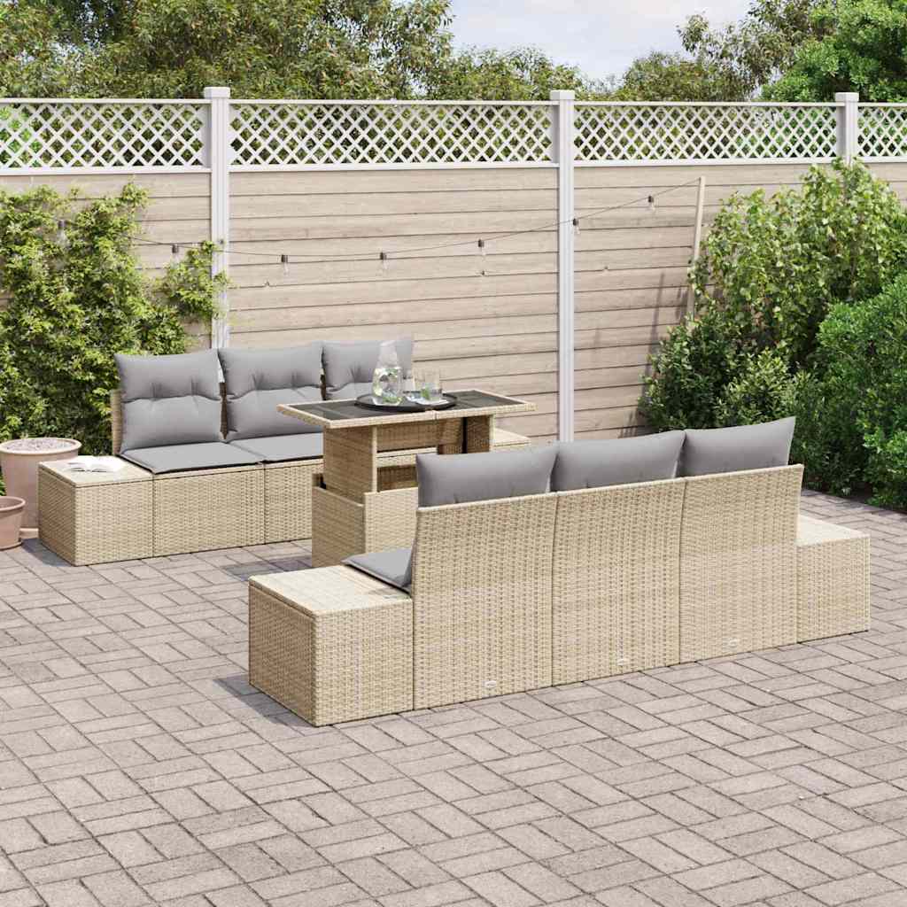 Garten-Sofa-Set 7 pcs Beige, Hellgrau 100 x 55 x 73 cm