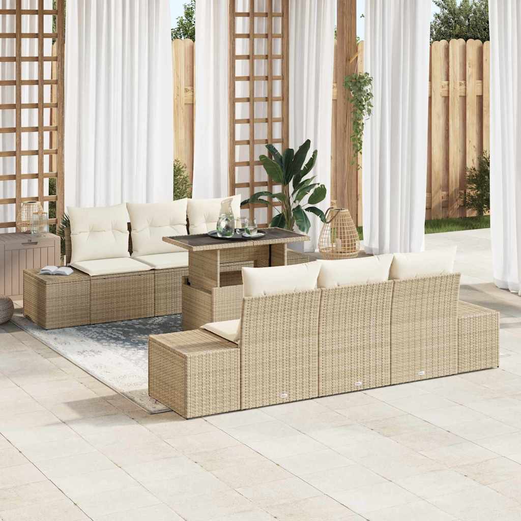 Garten-Sofa-Set mit Kissen 7 pcs Beige, Creme 100 x 55 x 73 cm