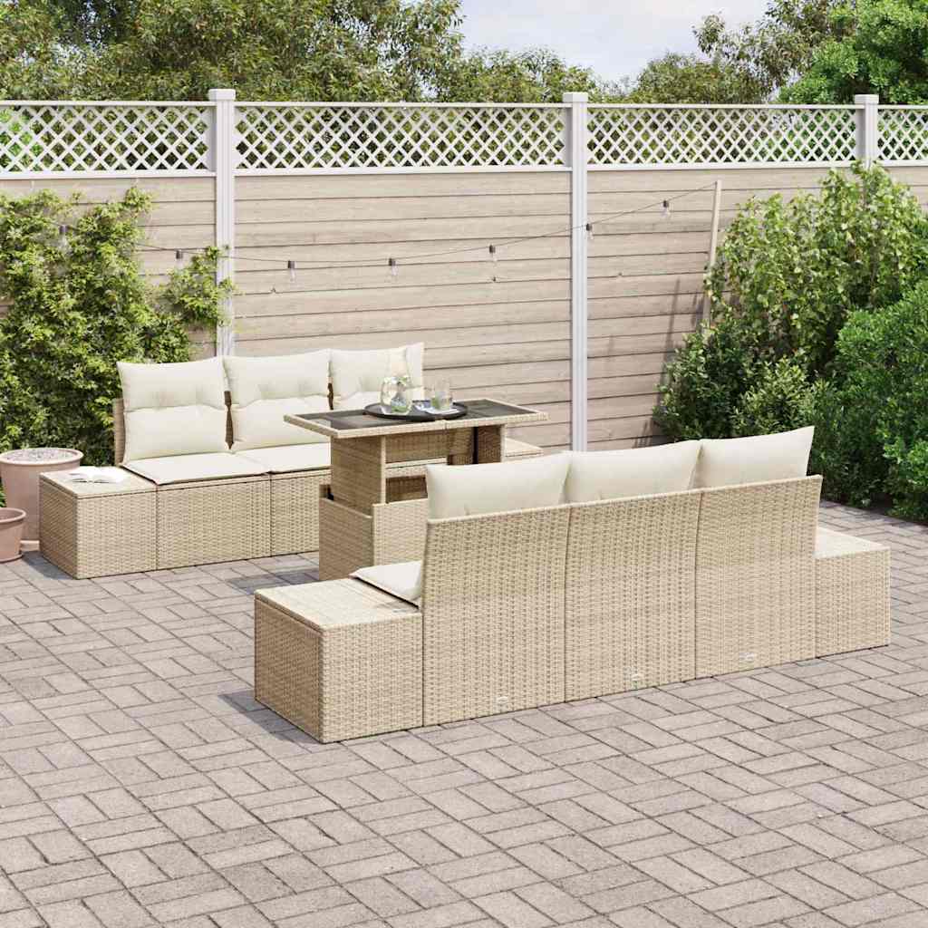 Garten-Sofa-Set mit Kissen 7 pcs Beige, Creme 100 x 55 x 73 cm
