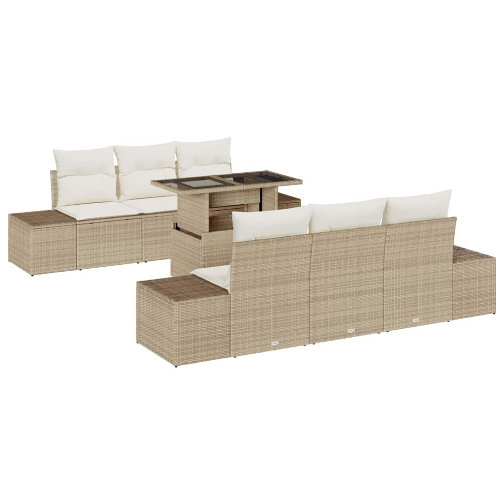 Garten-Sofa-Set mit Kissen 7 pcs Beige, Creme 100 x 55 x 73 cm