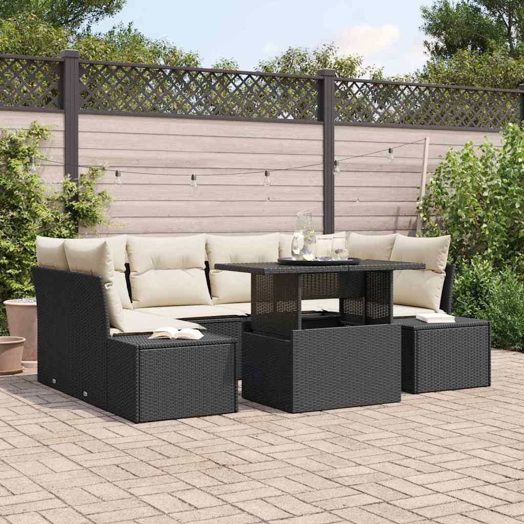 Garten-Sofa-Set 7 pcs Schwarz, Creme 100 x 55 x 73 cm