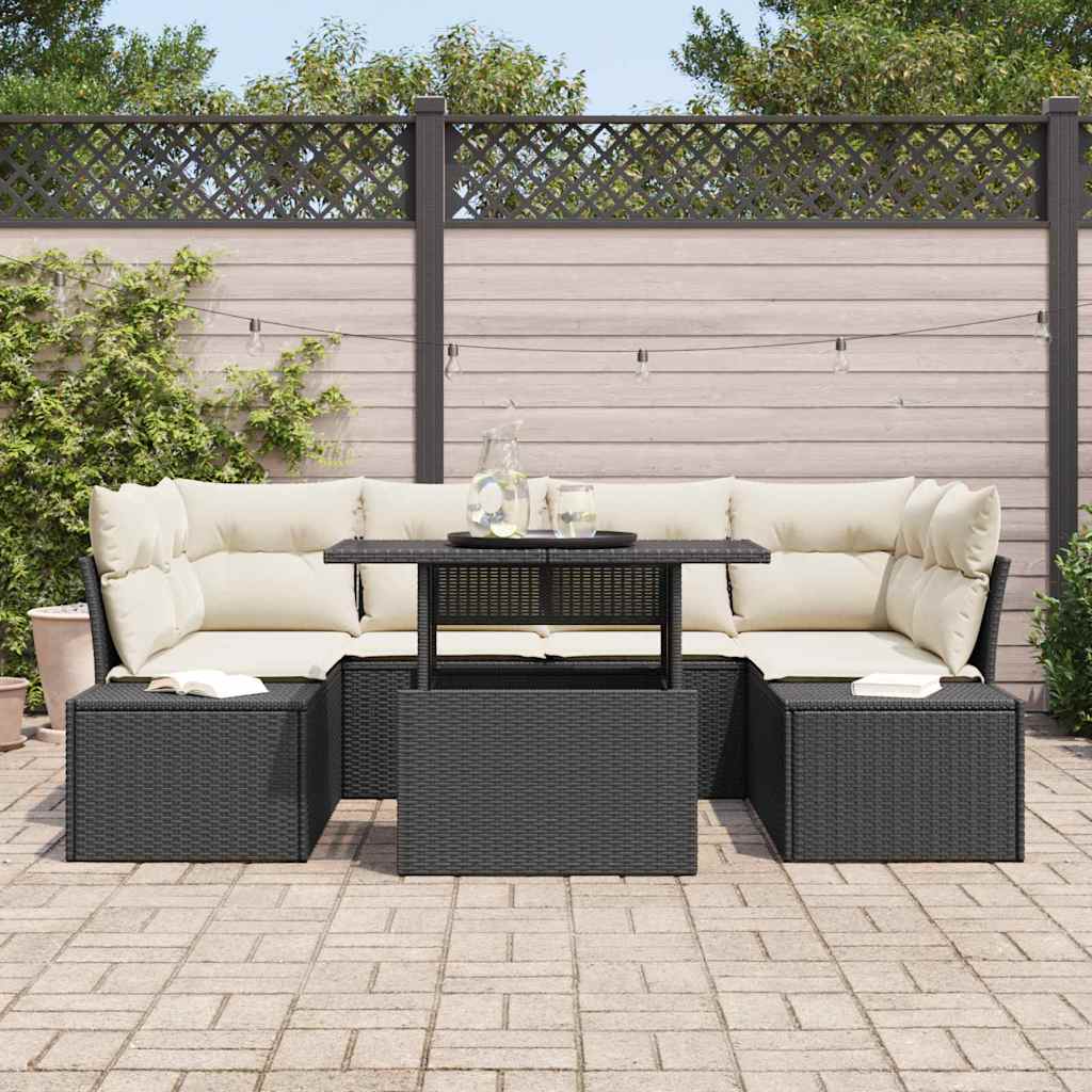 Garten-Sofa-Set 7 pcs Schwarz, Creme 100 x 55 x 73 cm