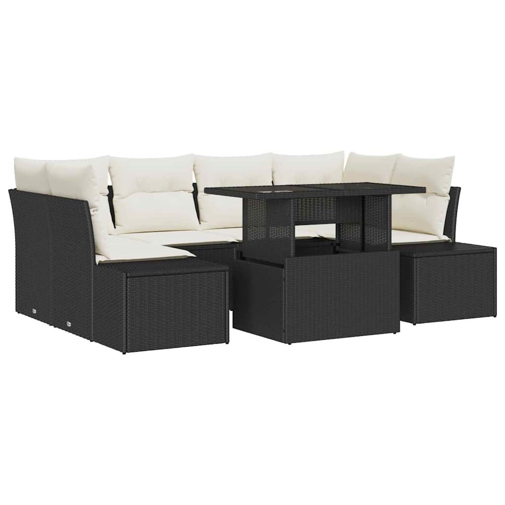 Garten-Sofa-Set 7 pcs Schwarz, Creme 100 x 55 x 73 cm