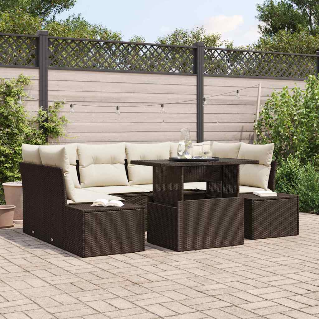 Garten-Sofa-Set mit Kissen 7 pcs Braun, Creme 100 x 55 x 73 cm