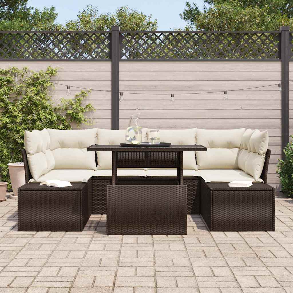 Garten-Sofa-Set mit Kissen 7 pcs Braun, Creme 100 x 55 x 73 cm