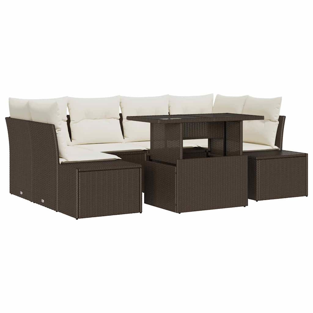 Garten-Sofa-Set mit Kissen 7 pcs Braun, Creme 100 x 55 x 73 cm