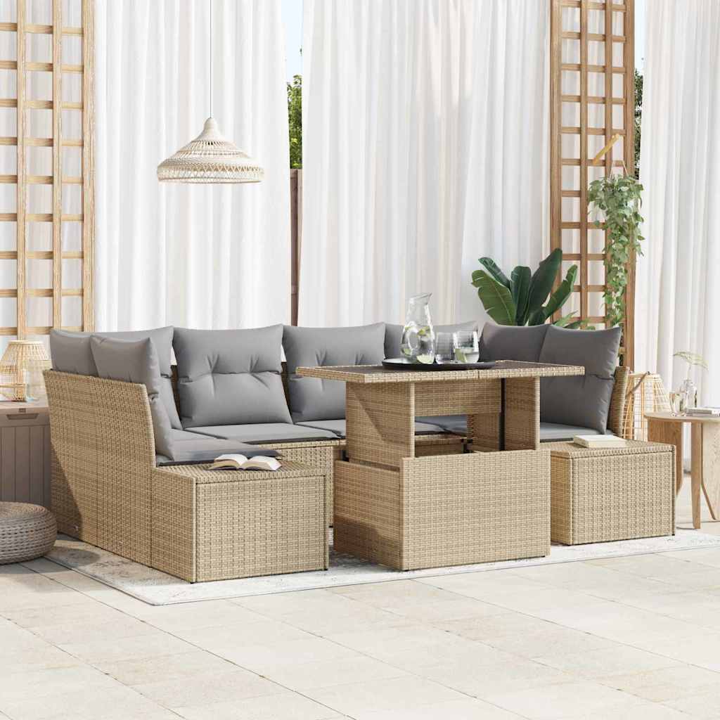 Garten-Sofa-Set 7 pcs Beige, Hellgrau 100 x 55 x 73 cm