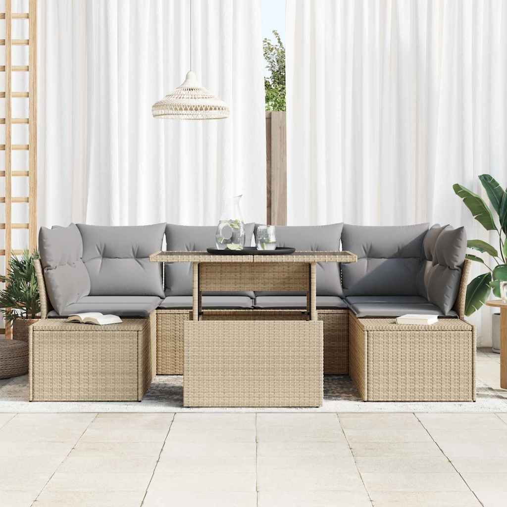 Garten-Sofa-Set 7 pcs Beige, Hellgrau 100 x 55 x 73 cm