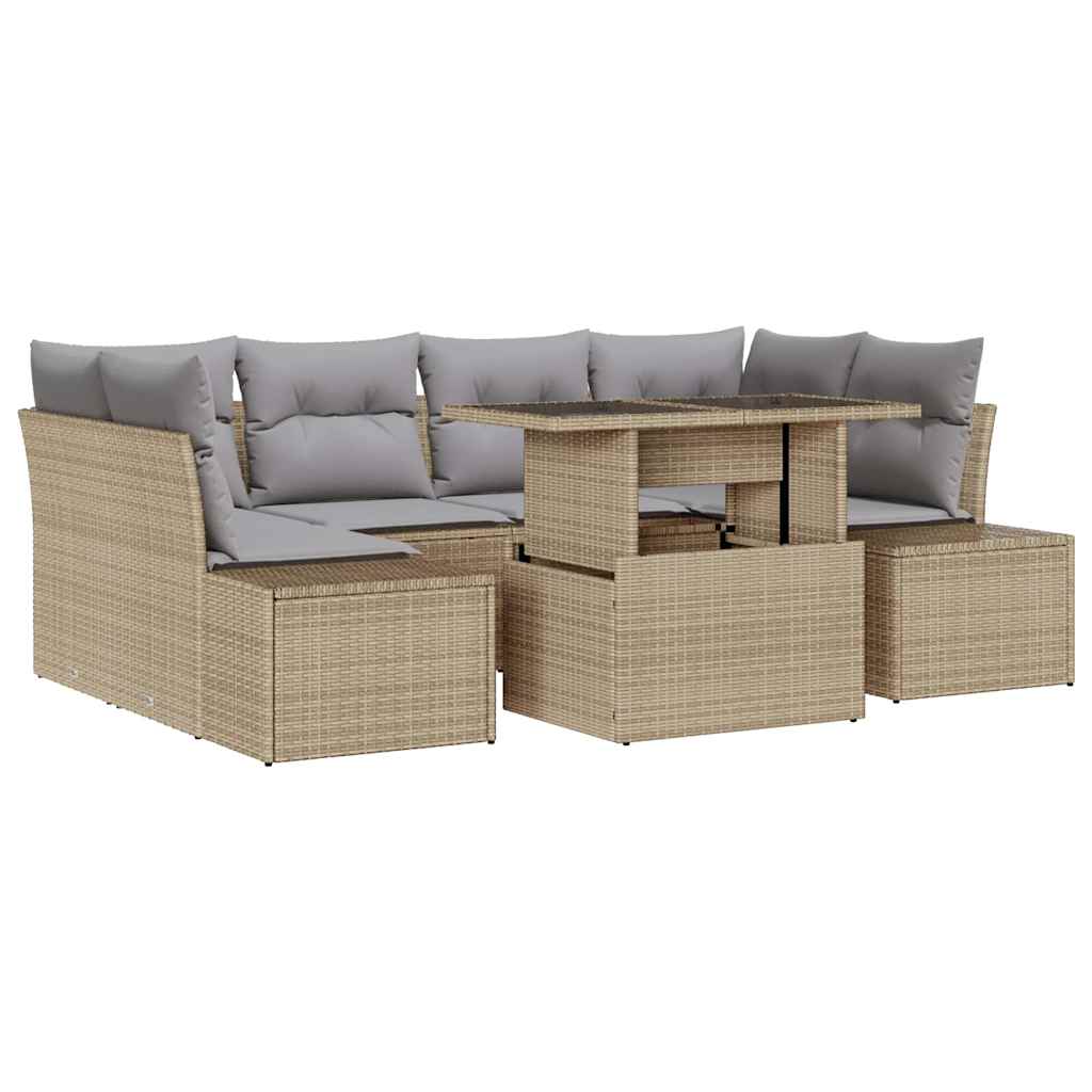 Garten-Sofa-Set 7 pcs Beige, Hellgrau 100 x 55 x 73 cm