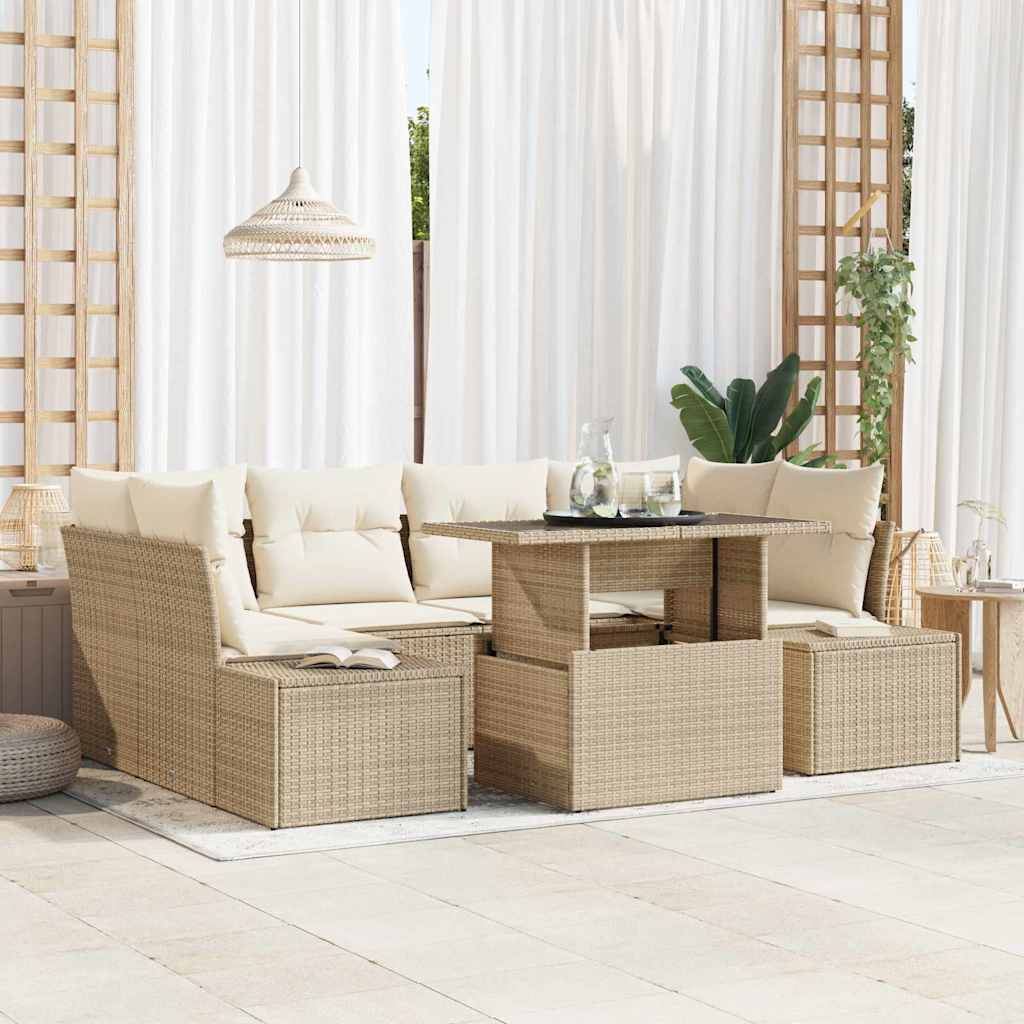 Garten-Sofa-Set mit Kissen 7 pcs Beige, Creme 100 x 55 x 73 cm