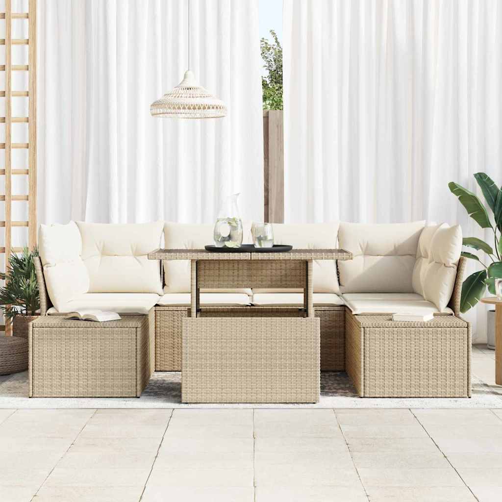 Garten-Sofa-Set mit Kissen 7 pcs Beige, Creme 100 x 55 x 73 cm