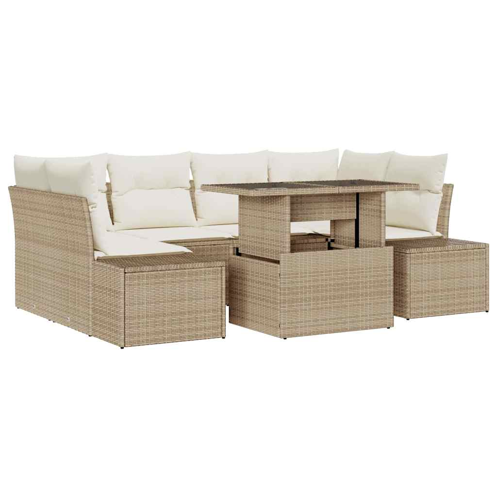 Garten-Sofa-Set mit Kissen 7 pcs Beige, Creme 100 x 55 x 73 cm