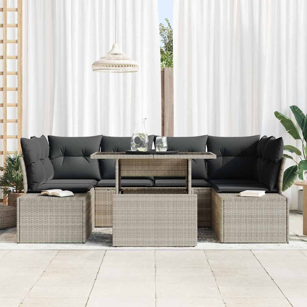 Garten-Sofa-Set mit Kissen 7 pcs Grau Beige 100 x 55 x 73 cm