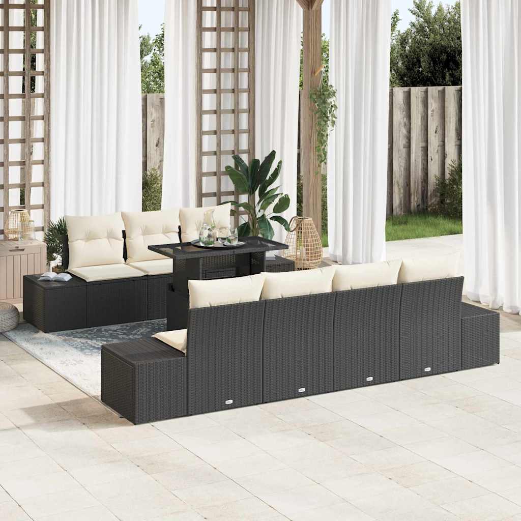 Garten-Sofa-Set 8 pcs Schwarz, Creme 100 x 55 x 73 cm
