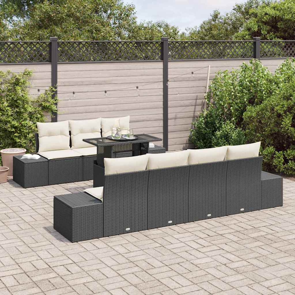 Garten-Sofa-Set 8 pcs Schwarz, Creme 100 x 55 x 73 cm