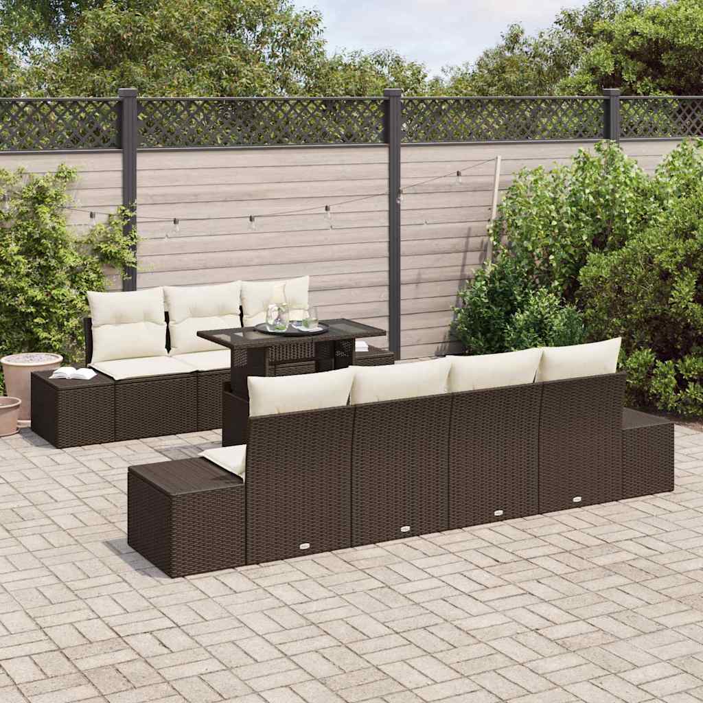 Garten-Sofa-Set mit Kissen 8 pcs Braun, Creme 100 x 55 x 73 cm