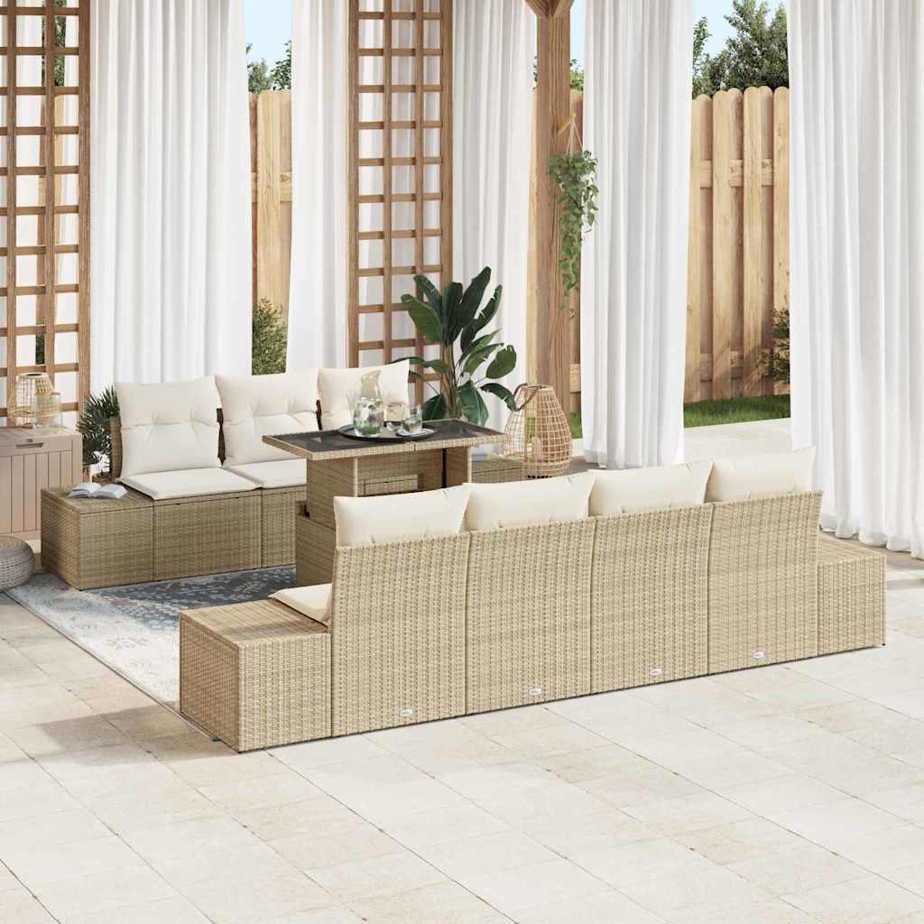 Garten-Sofa-Set mit Kissen 8 pcs Beige, Creme 100 x 55 x 73 cm