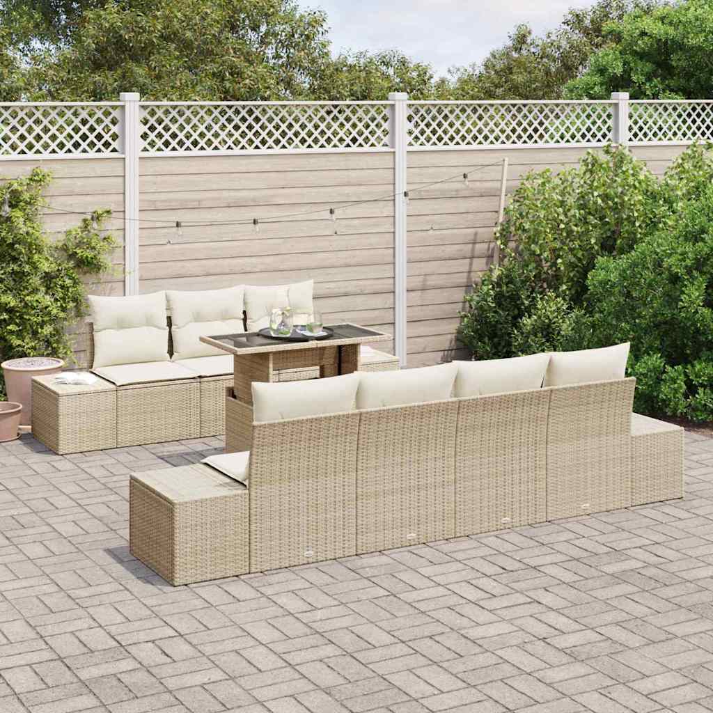 Garten-Sofa-Set mit Kissen 8 pcs Beige, Creme 100 x 55 x 73 cm