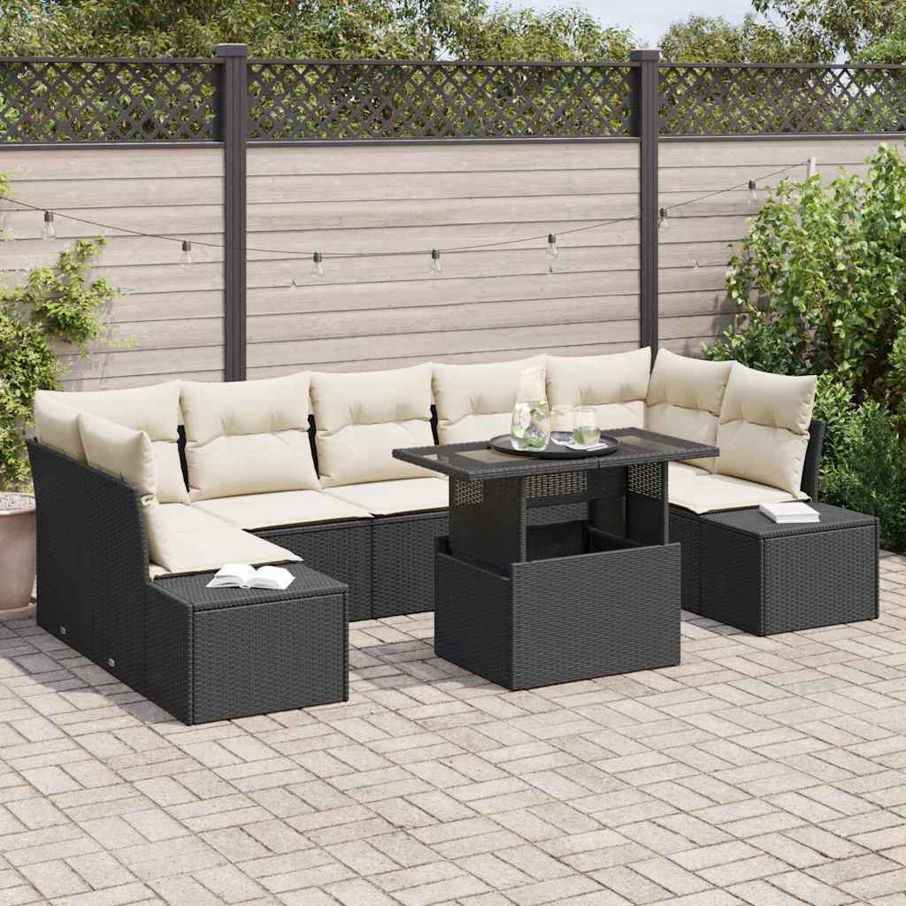 Garten-Sofa-Set 8 pcs Schwarz, Creme 100 x 55 x 73 cm