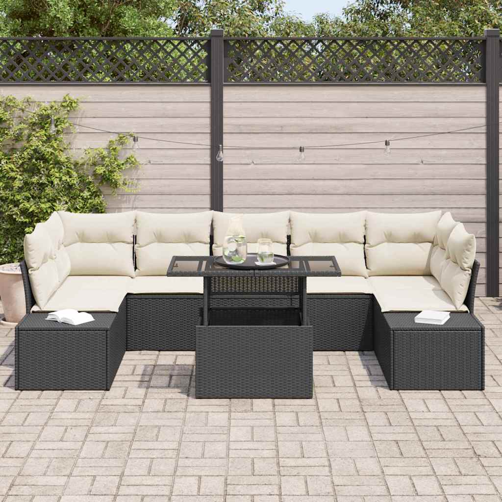 Garten-Sofa-Set 8 pcs Schwarz, Creme 100 x 55 x 73 cm