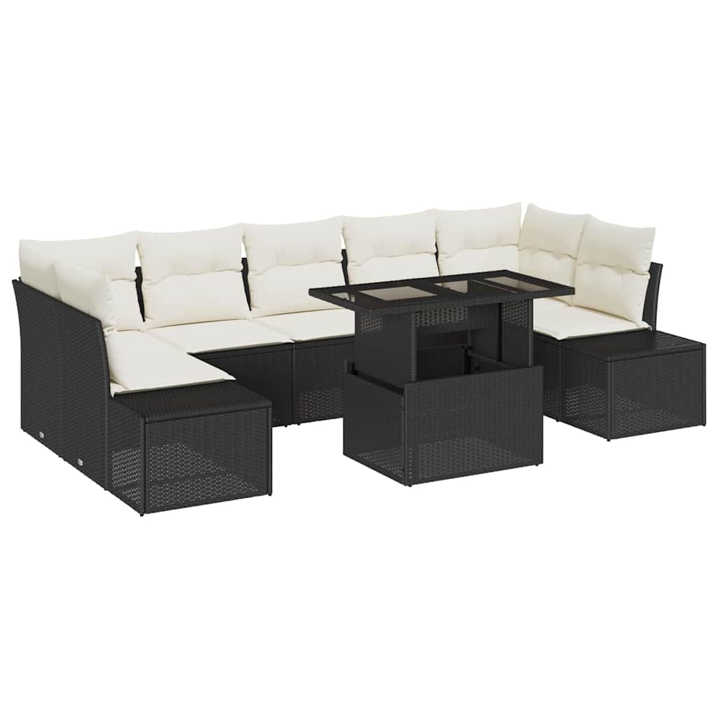 Garten-Sofa-Set 8 pcs Schwarz, Creme 100 x 55 x 73 cm
