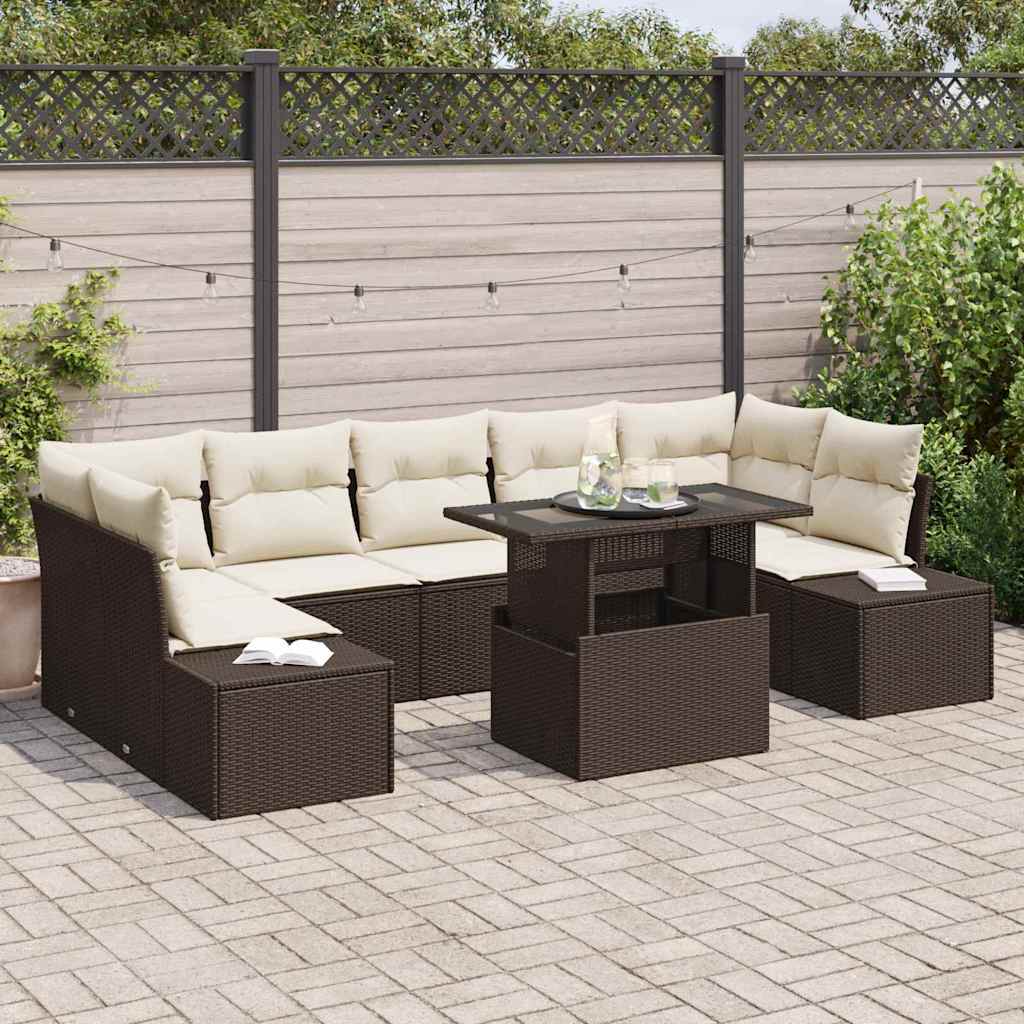 Garten-Sofa-Set mit Kissen 8 pcs Braun, Creme 100 x 55 x 73 cm