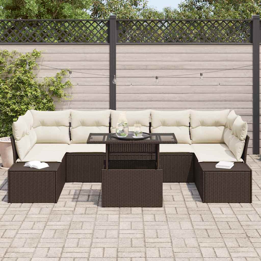 Garten-Sofa-Set mit Kissen 8 pcs Braun, Creme 100 x 55 x 73 cm