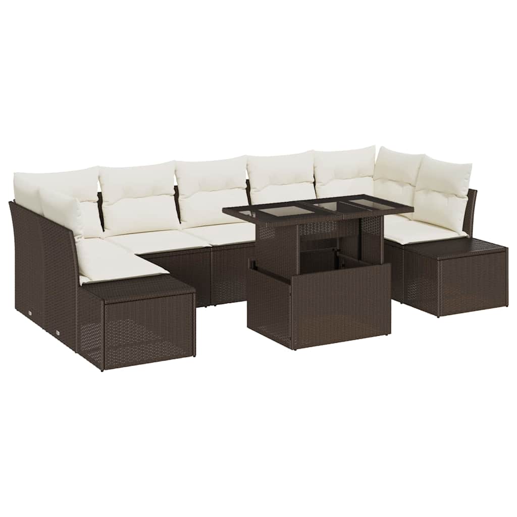 Garten-Sofa-Set mit Kissen 8 pcs Braun, Creme 100 x 55 x 73 cm