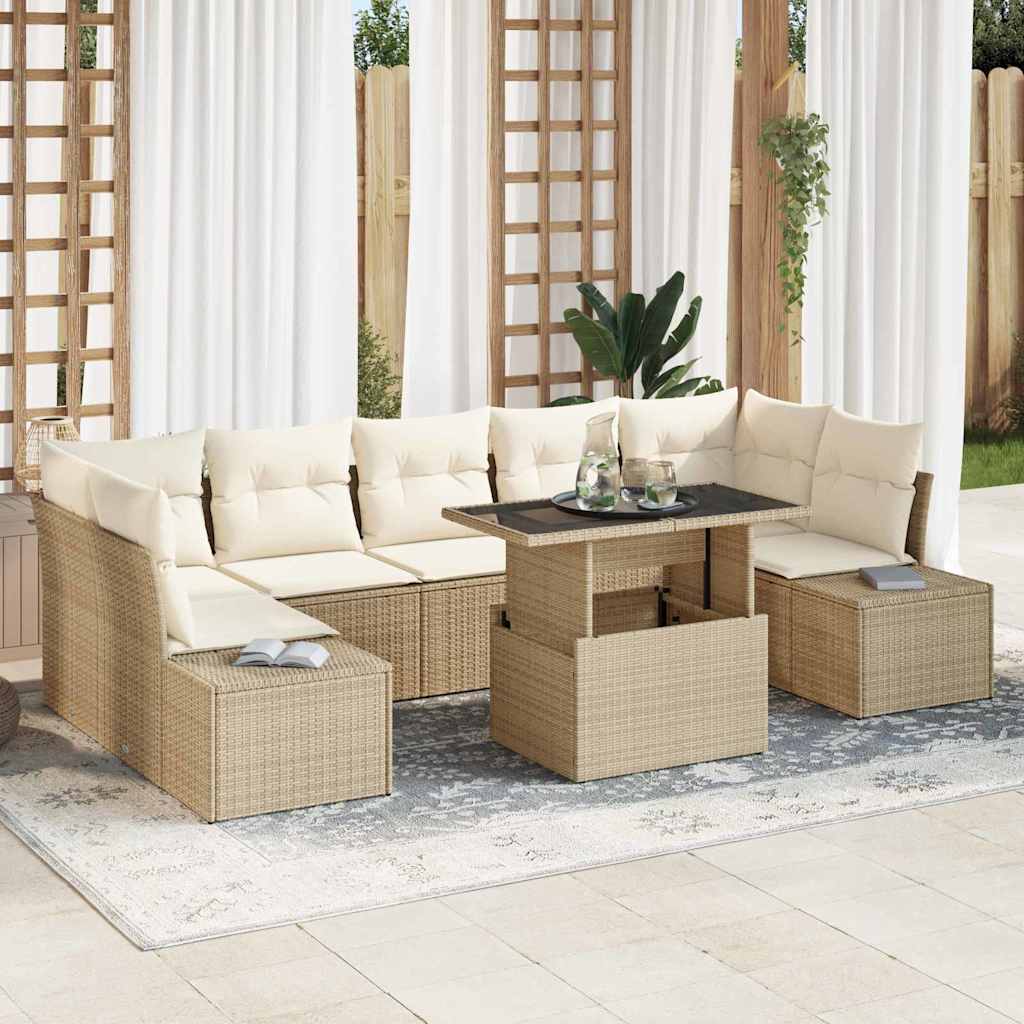 Garten-Sofa-Set mit Kissen 8 pcs Beige, Creme 100 x 55 x 73 cm