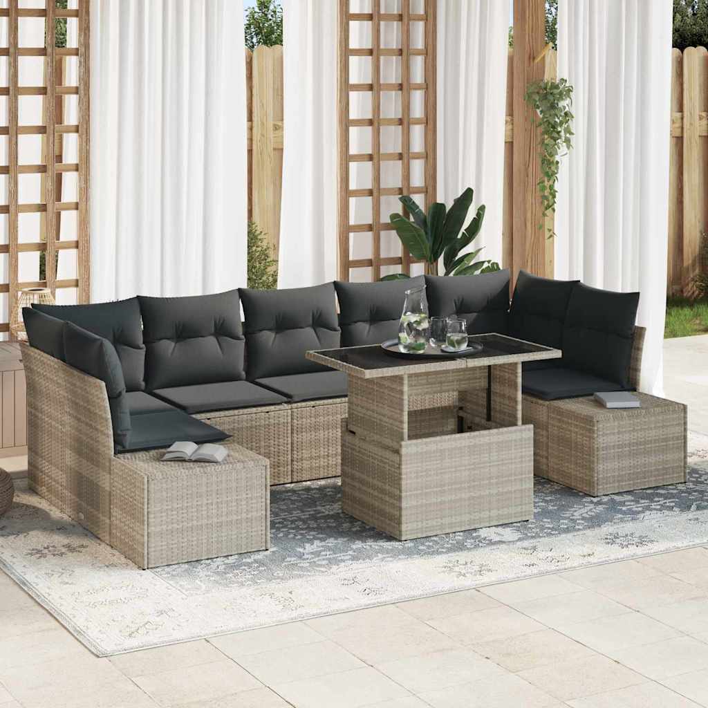Garten-Sofa-Set 8 pcs Grau und natürlich 100 x 55 x 73 cm