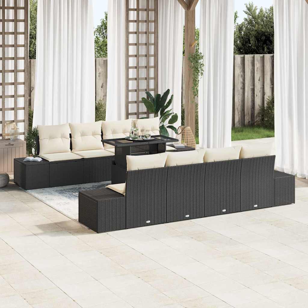 Garten-Sofa-Set 7 pcs Schwarz, Creme 100 x 55 x 73 cm