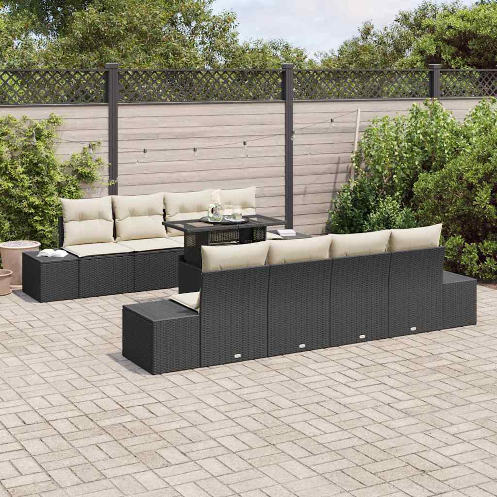 Garten-Sofa-Set 7 pcs Schwarz, Creme 100 x 55 x 73 cm