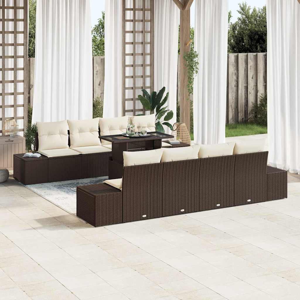 Garten-Sofa-Set mit Kissen 7 pcs Braun, Creme 100 x 55 x 73 cm