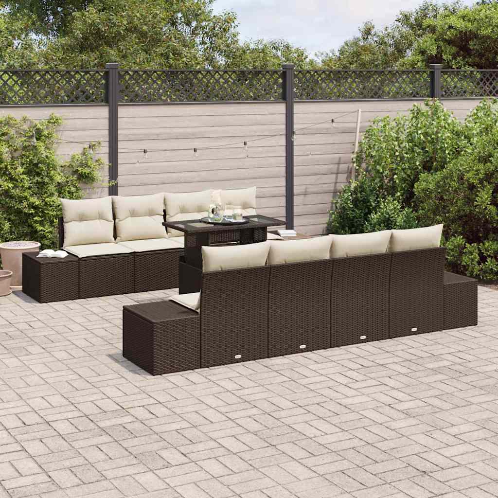 Garten-Sofa-Set mit Kissen 7 pcs Braun, Creme 100 x 55 x 73 cm