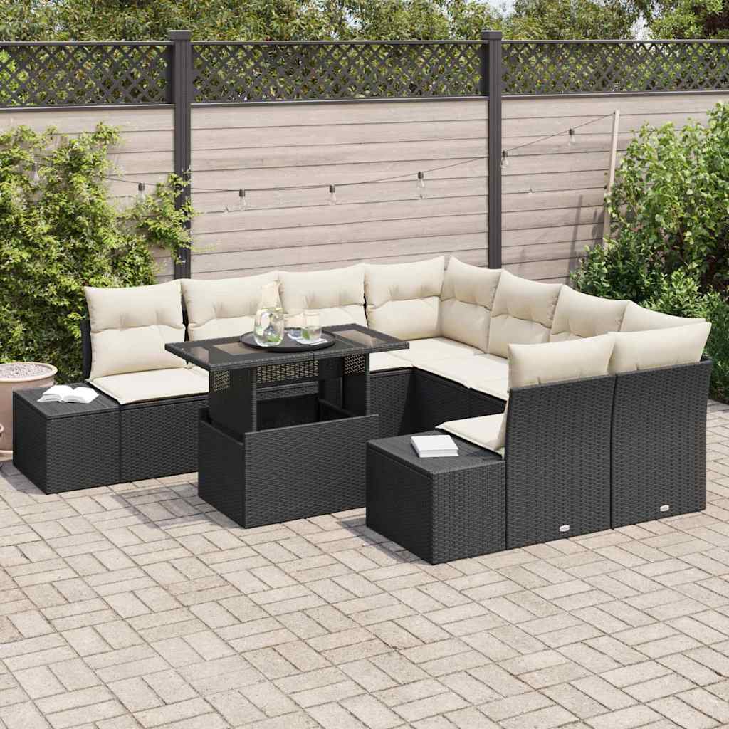 Garten-Sofa-Set 9 pcs Schwarz, Creme 100 x 55 x 73 cm