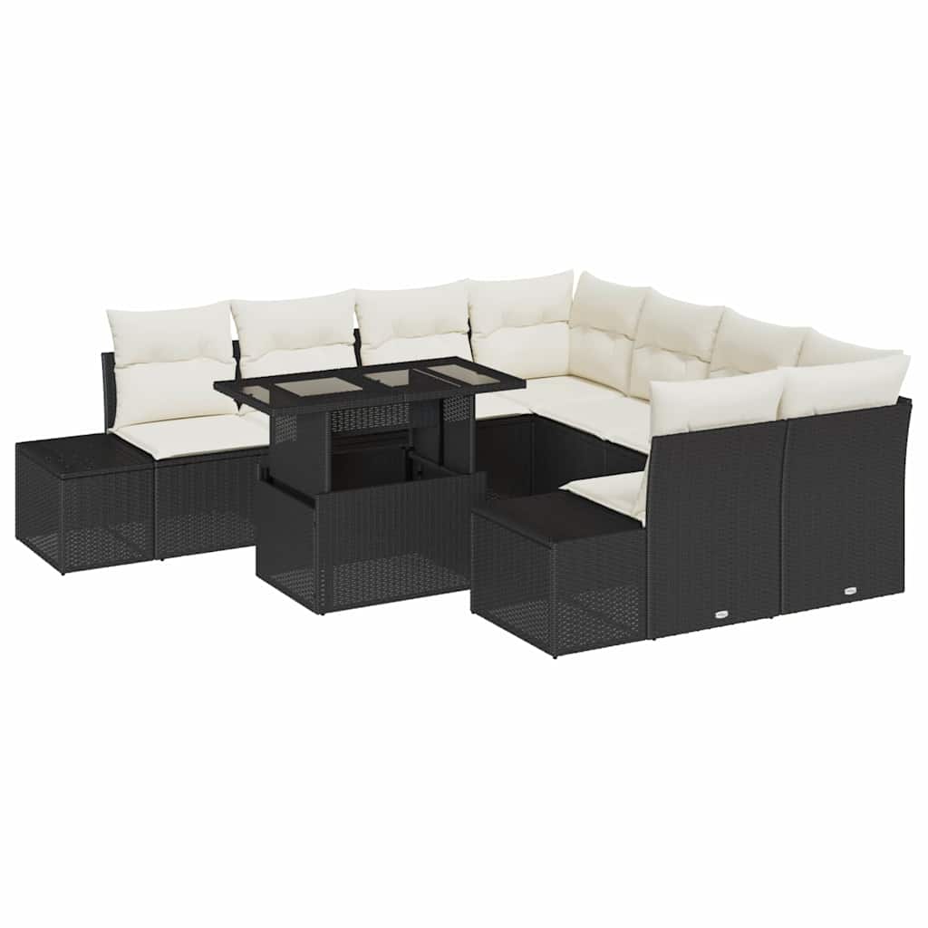 Garten-Sofa-Set 9 pcs Schwarz, Creme 100 x 55 x 73 cm