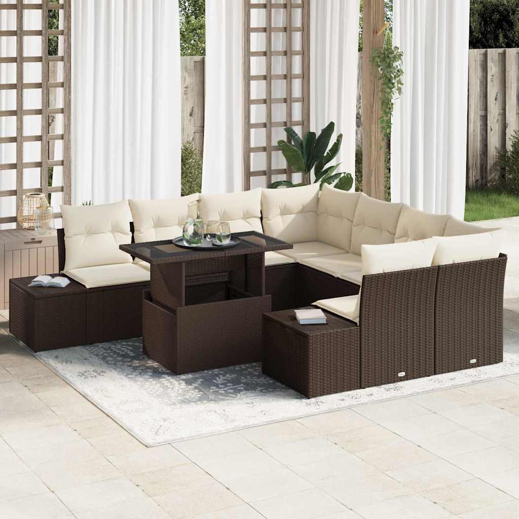 Garten-Sofa-Set mit Kissen 9 pcs Braun, Creme 100 x 55 x 73 cm