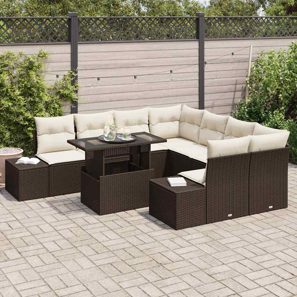 Garten-Sofa-Set mit Kissen 9 pcs Braun, Creme 100 x 55 x 73 cm
