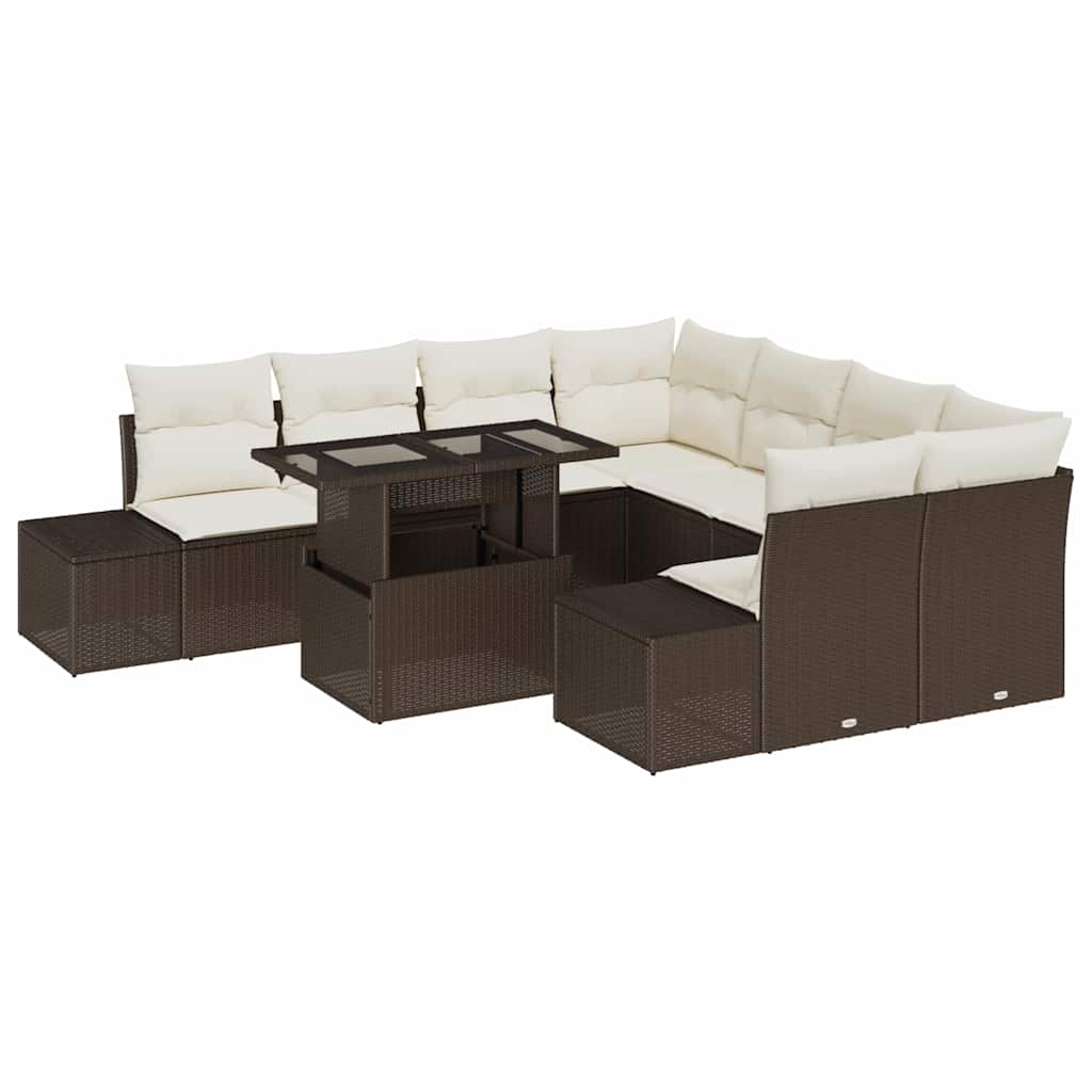 Garten-Sofa-Set mit Kissen 9 pcs Braun, Creme 100 x 55 x 73 cm