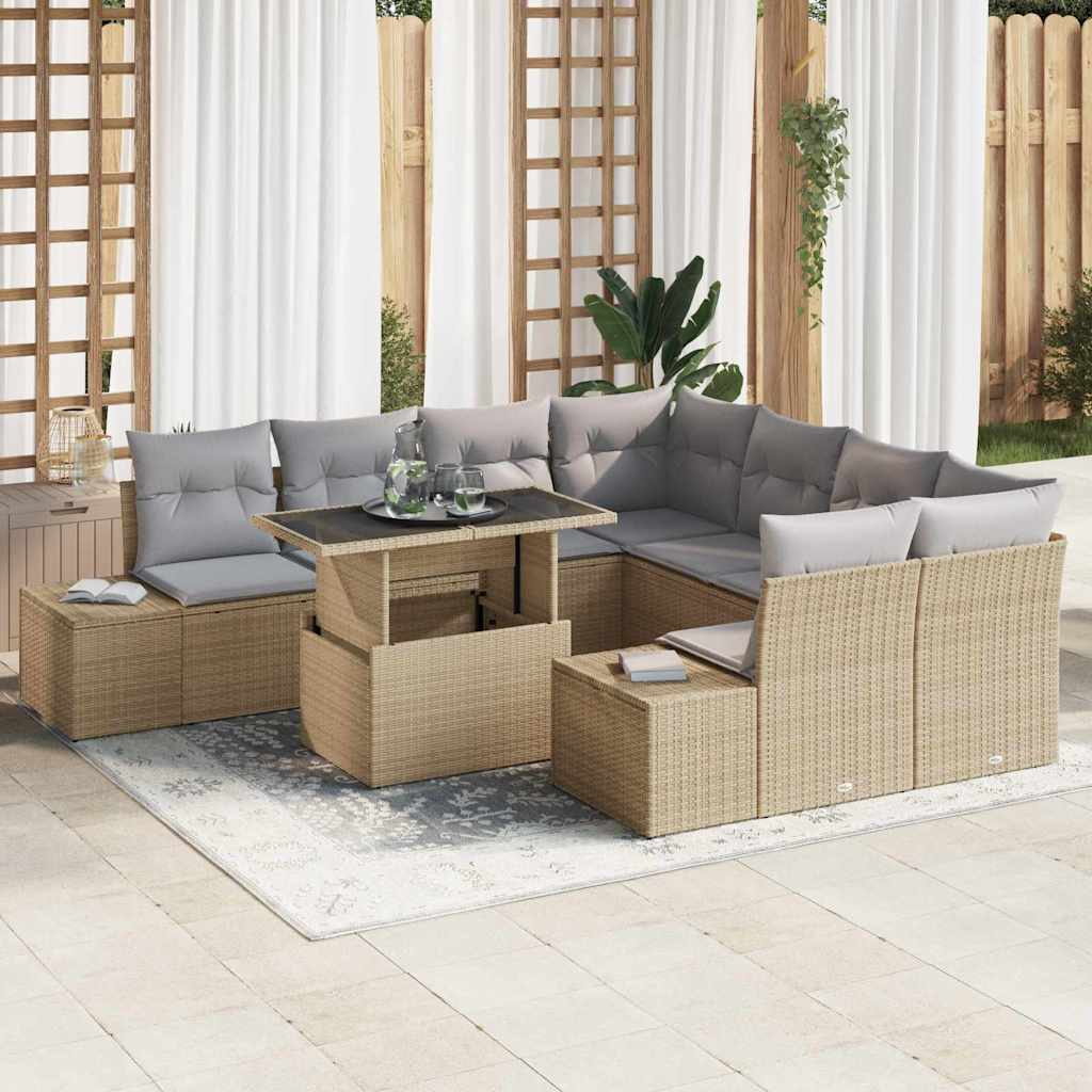 Garten-Sofa-Set 9 pcs Beige, Hellgrau 100 x 55 x 73 cm