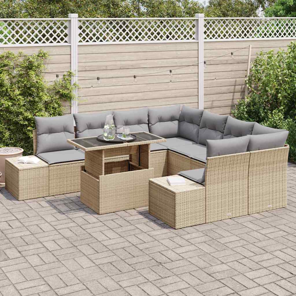 Garten-Sofa-Set 9 pcs Beige, Hellgrau 100 x 55 x 73 cm