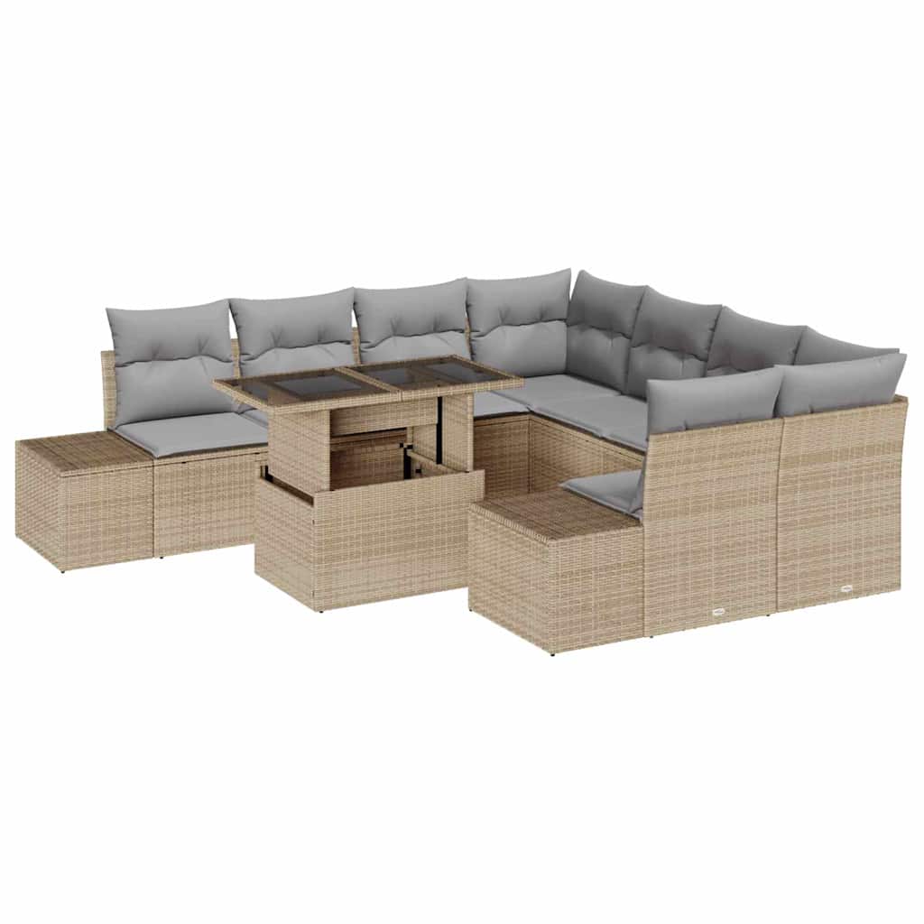 Garten-Sofa-Set 9 pcs Beige, Hellgrau 100 x 55 x 73 cm