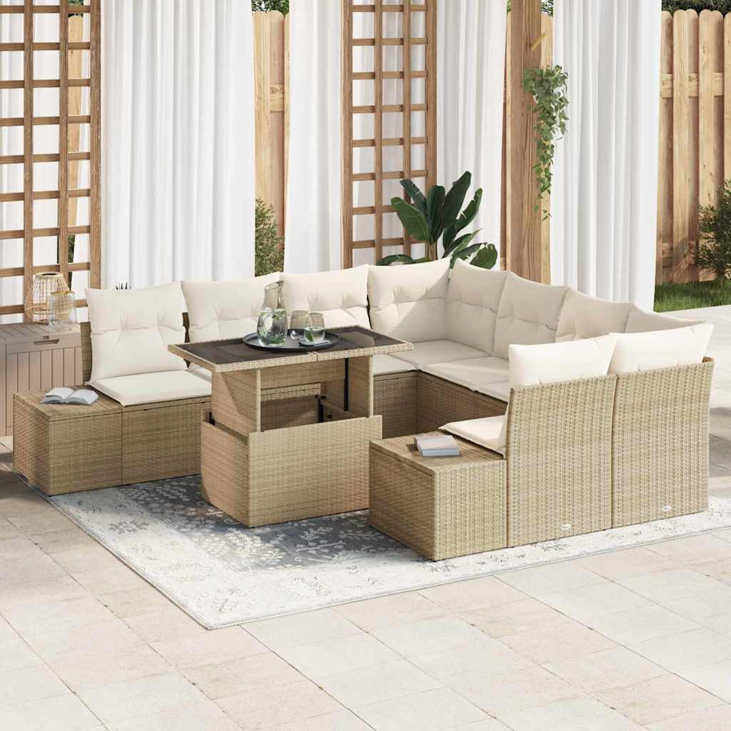 Garten-Sofa-Set mit Kissen 9 pcs Beige, Creme 100 x 55 x 73 cm
