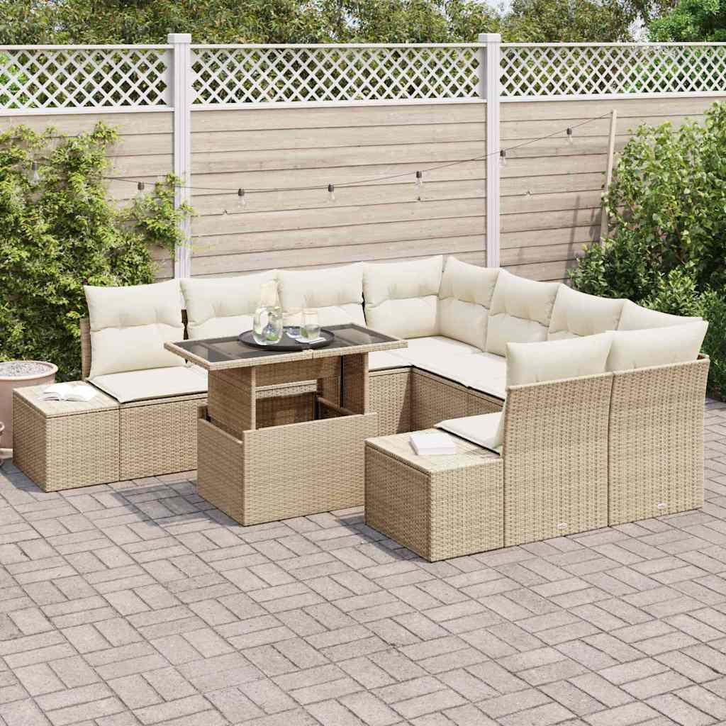 Garten-Sofa-Set mit Kissen 9 pcs Beige, Creme 100 x 55 x 73 cm