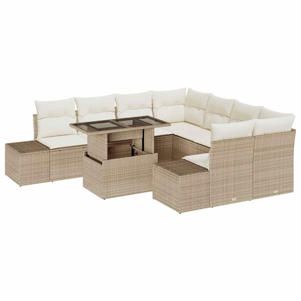 Garten-Sofa-Set mit Kissen 9 pcs Beige, Creme 100 x 55 x 73 cm