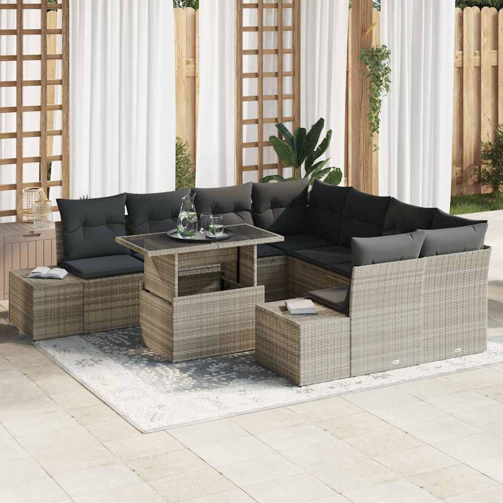Garten-Sofa-Set 9 pcs Beige, Dunkelgrau 100 x 55 x 73 cm