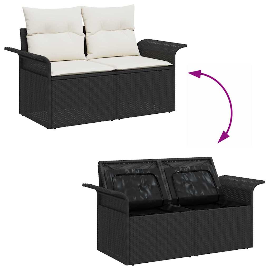 Garten-Sofa-Set mit Speicher 6 pcs Schwarz Poly Rattan
