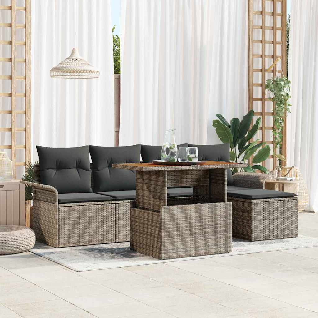 Garten-Sofa-Set mit Speicher 6 pcs Grau Poly Rattan