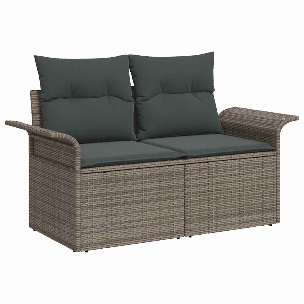 Garten-Sofa-Set mit Speicher 6 pcs Grau Poly Rattan