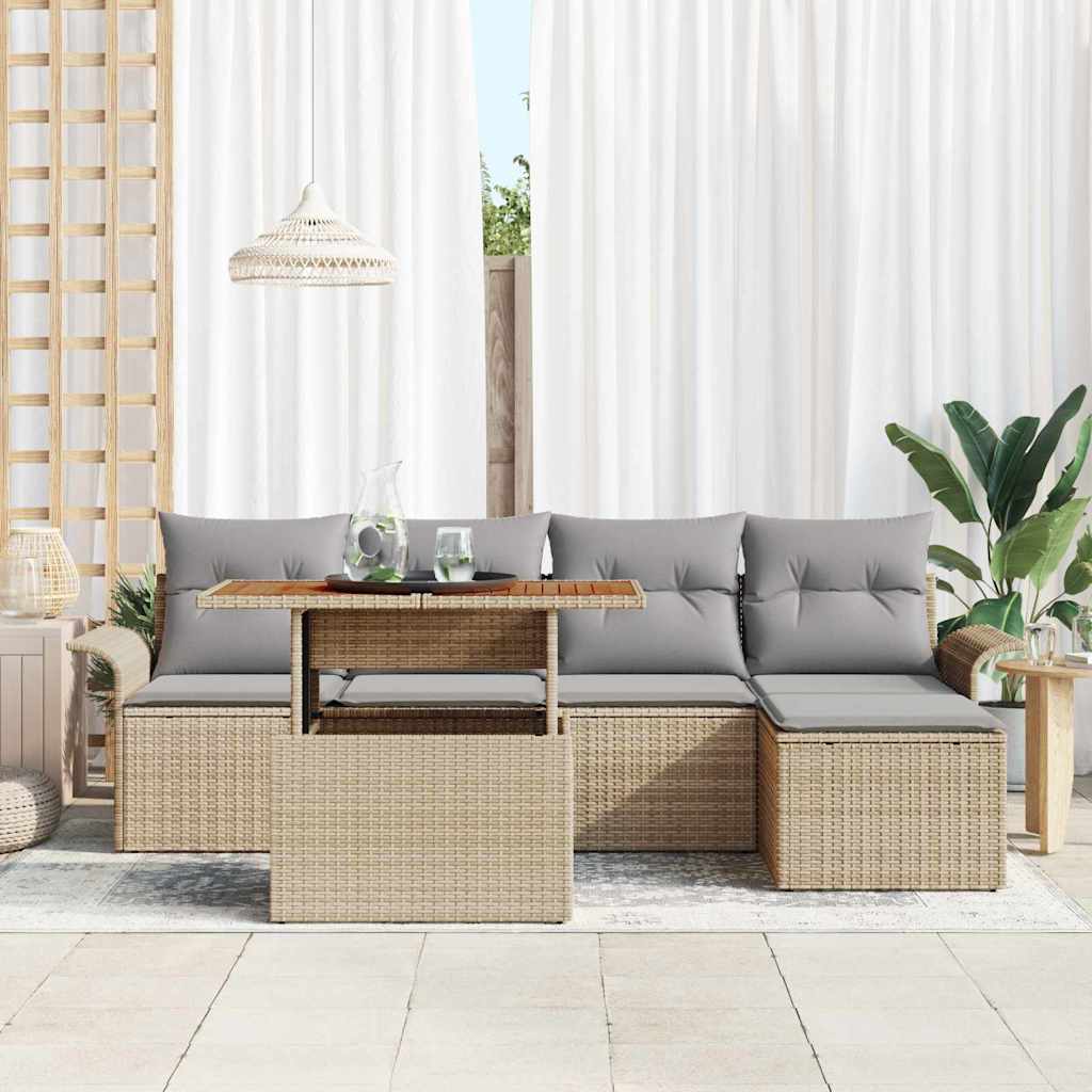 Garten-Sofa-Set mit Speicher 6 pcs Beige Poly Rattan